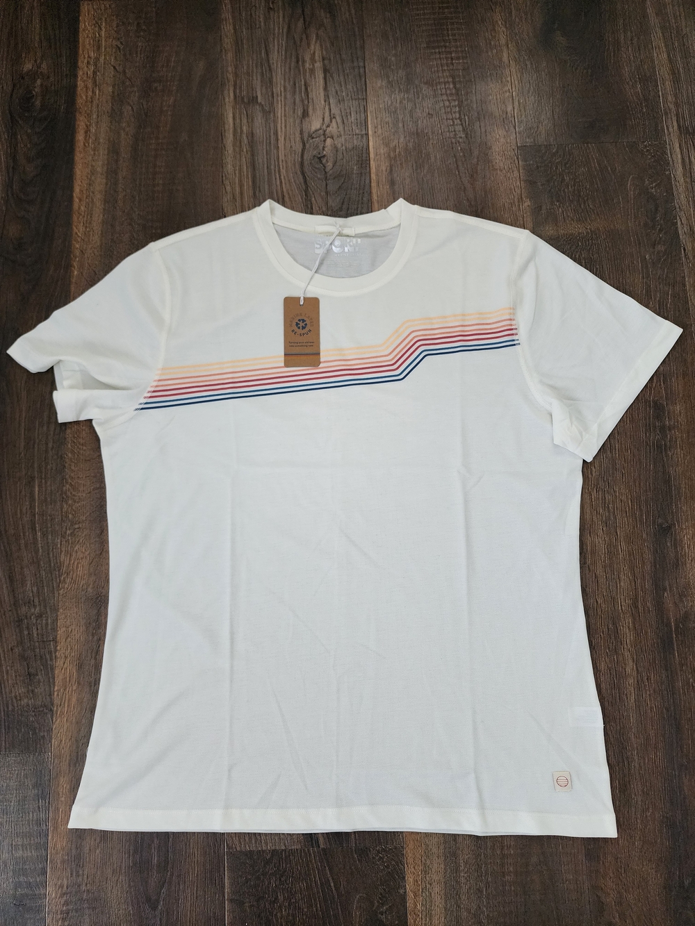 Marine Layer White Short Sleeve Tee with Sunset Stripe